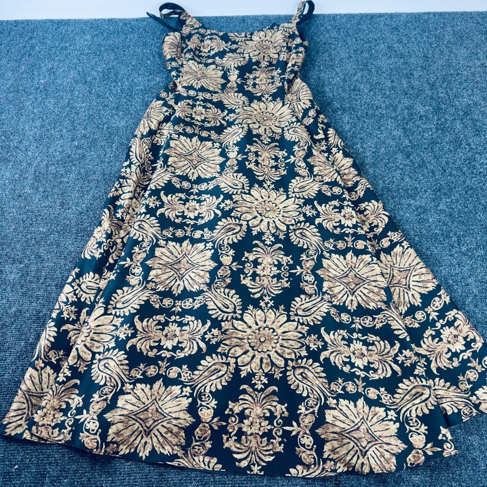 Lauren Ralph Lauren Silk Damask‎ Paisley Midi Dress Gold Black Size 6 Formal